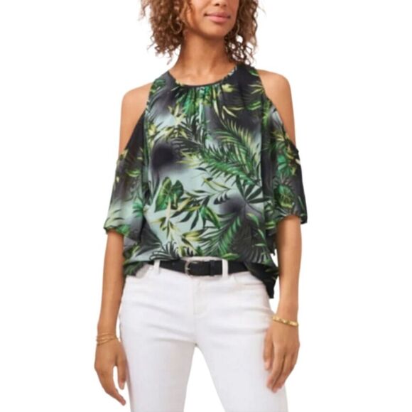 Vince Camuto Cold Shoulder Palm Blouse - Picture 1 of 2